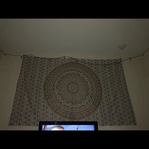 white and gold tapestry